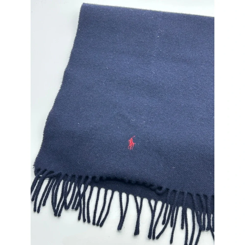 Vintage‎ POLO by Ralph Lauren 100% Lambswool Scarf With Fringe BLUE Label 1980s